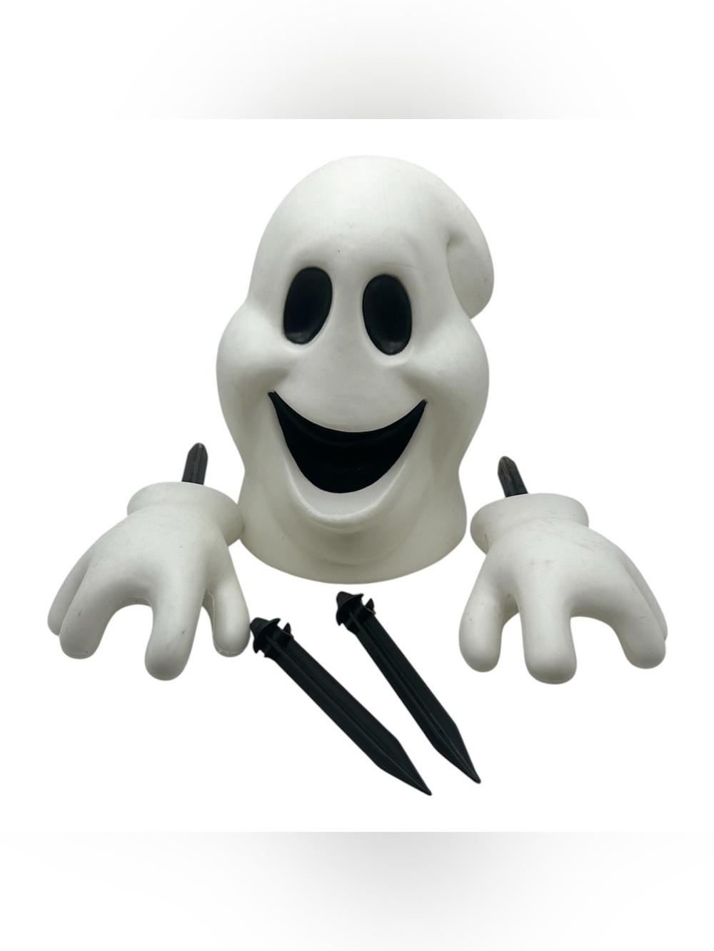 Vtg 11” Blow Mold Ghost With Hands Yard Stake Decor Halloween Rare